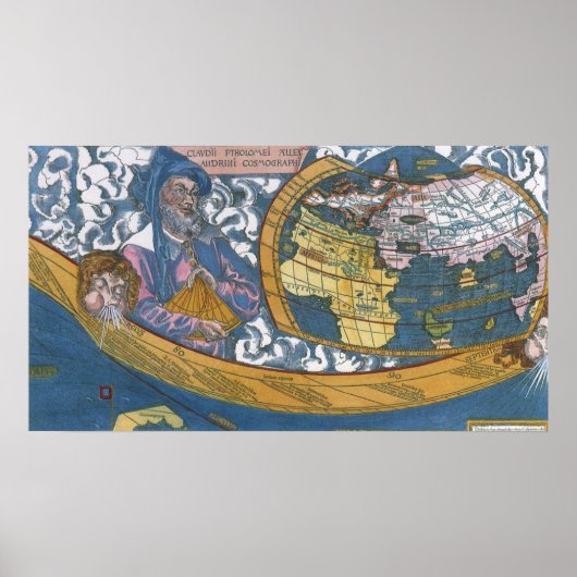 アンティーク世界地図クラウディウス・プトレミー, 1507 ポスター (正面)