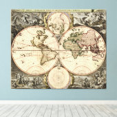 アンティーク世界地図ニコラオ・ヴィシュエ1690年頃 キャンバスプリント (インサイチュ (ウッドフロア))