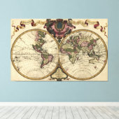アンティーク世界地図バイギョウメドゥルイスル, 1720 キャンバスプリント (インサイチュ (ウッドフロア))