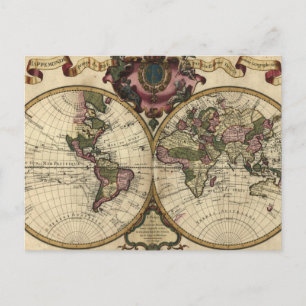 アンティーク世界地図バイギョウメドゥルイスル, 1720 ポストカード