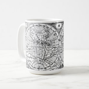 アンティーク世界地図プリントとモノグラムテンプレート コーヒーマグカップ