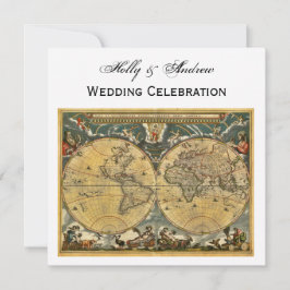 アンティーク世界地図ホワイトBG SQ 結婚's 招待状