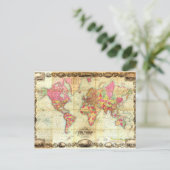 アンティーク世界地図ヴィンテージ地図 ポストカード (スタンド正面)