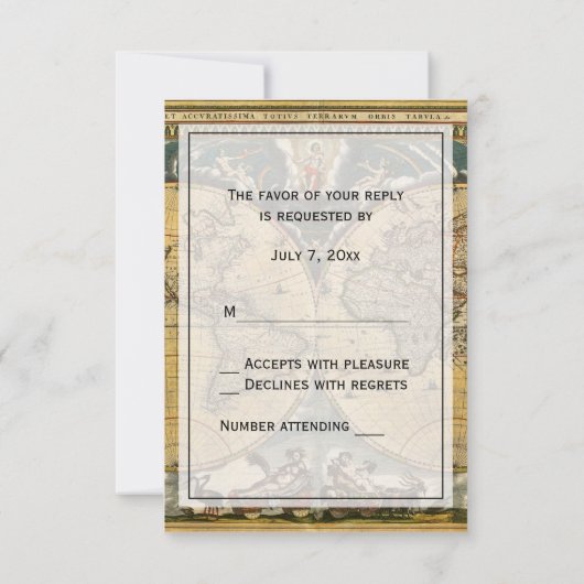 アンティーク世界地図動揺して(BG RSVP) 出欠カード (裏面)