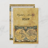 アンティーク世界地図動揺して(BG RSVP) 出欠カード (正面/裏面)