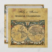 アンティーク世界地図動揺して(BG SQ結婚) 招待状 (正面/裏面)