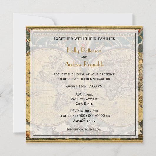 アンティーク世界地図動揺して(BG SQ結婚) 招待状 (裏面)