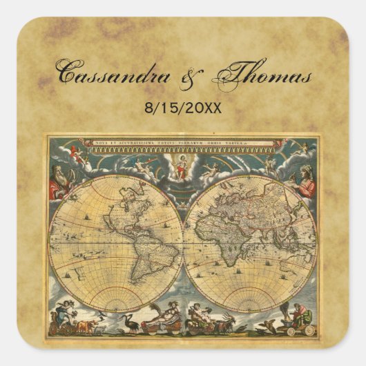 アンティーク世界地図動揺してBG封筒用シール スクエアシール (正面)