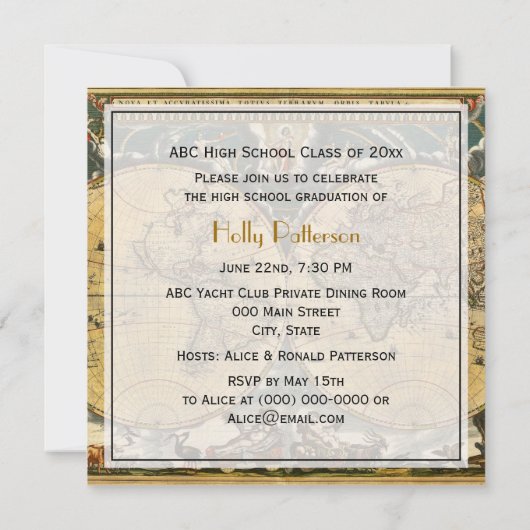 アンティーク世界地図動揺してBG SQ卒業 招待状 (裏面)