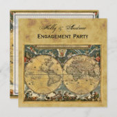 アンティーク世界地図動揺してBG SQ婚約 招待状 (正面/裏面)