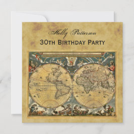 アンティーク世界地図動揺してBG SQ誕生日 招待状
