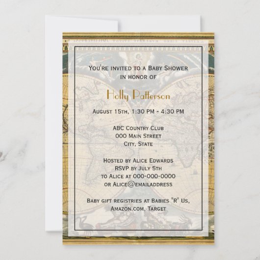 アンティーク世界地図動揺してBG Vベビーシャワー 招待状 (裏面)