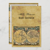 アンティーク世界地図動揺してBG Vベビーシャワー 招待状 (正面/裏面)