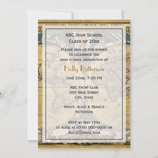 アンティーク世界地図動揺してBG V卒業 招待状 (裏面)