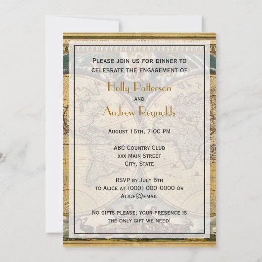 アンティーク世界地図動揺してBG V婚約 招待状 (裏面)