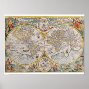 アンティーク世界地図1594 ポスター