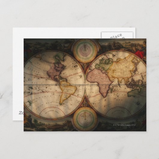アンティーク世界地図2 ポストカード (正面/裏面)