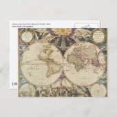 アンティーク世界地図、はがき ポストカード (正面/裏面)