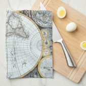 アンティーク世界地図，アトラス・マリティムスby John Seller キッチンタオル (四つ折り)