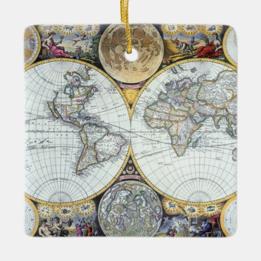 アンティーク世界地図，アトラス・マリティムスby John Seller セラミックオーナメント (正面)