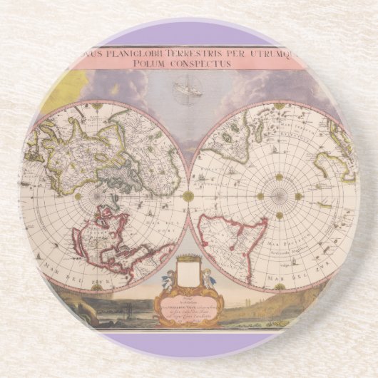 アンティーク世界地図 コースター (正面)