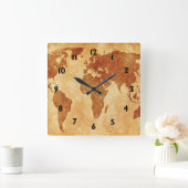 アンティーク世界地図 スクエア壁時計 (ホーム)
