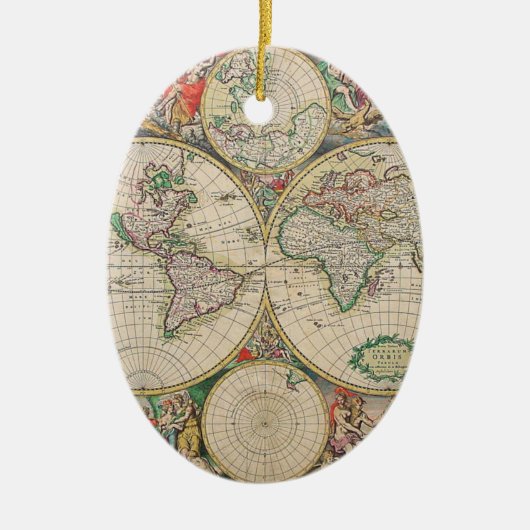 アンティーク世界地図 セラミックオーナメント (正面)