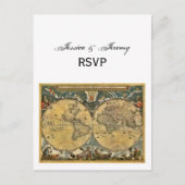 アンティーク世界地図、ホワイトBG RSVP インビテーションポストカード (正面)