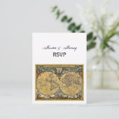アンティーク世界地図、ホワイトBG RSVP インビテーションポストカード (スタンド正面)