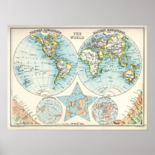 アンティーク世界地図 ポスター