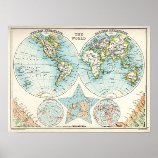 アンティーク世界地図 ポスター