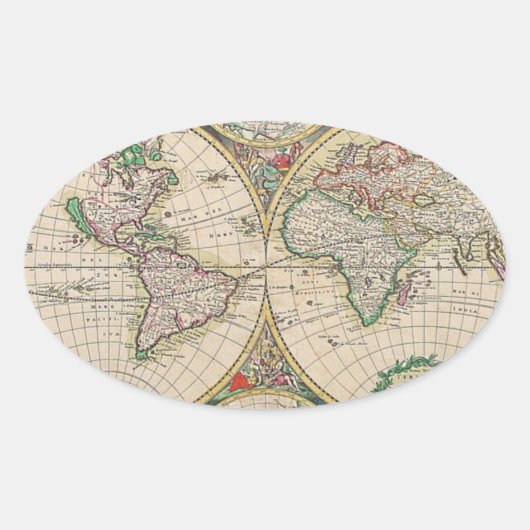 アンティーク世界地図 楕円形シール (正面)