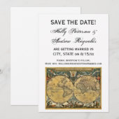 アンティーク世界地図, 白 BG Vエンゲージメント 招待状 (正面/裏面)