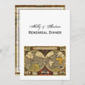 アンティーク世界地図#2, DIYホワイトBG VリハーサルDin 招待状 (正面/裏面)