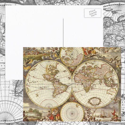 アンティーク世界地図, c.一六八十。Frederick de Wit著 ポストカード