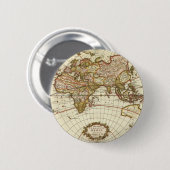 アンティーク世界地図， c.一六八十。Frederick de Wit著 缶バッジ (正面&裏面)