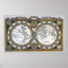 アンティーク世界地図byクロード・オーガスト・ベレー, 1688 ポスター
