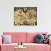 アンティーク世界地図byジョアン・ブラウ， 1664年頃 キャンバスプリント (インサイチュ (リビング))