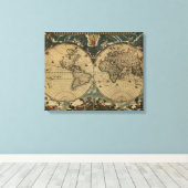 アンティーク世界地図byジョアン・ブラウ， 1664年頃 キャンバスプリント (インサイチュ (ウッドフロア))