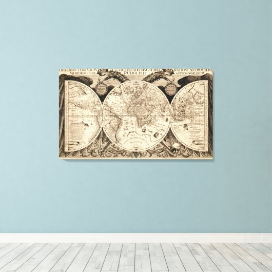 アンティーク世界地図byフィリップ・エケブレヒト – 1630 キャンバスプリント (インサイチュ (ウッドフロア))