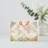 アンティーク世界地図c1694はがき ポストカード (スタンド正面)