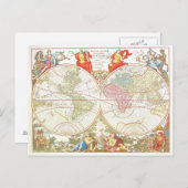 アンティーク世界地図c1694はがき ポストカード (正面/裏面)