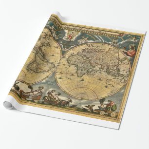 アンティーク世界地図J.ブラウ1664 ラッピングペーパー