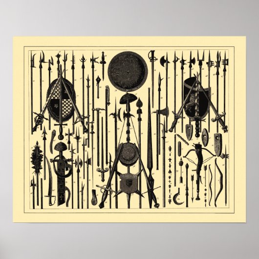 アンティーク中世の武器イラスト ポスター (正面)