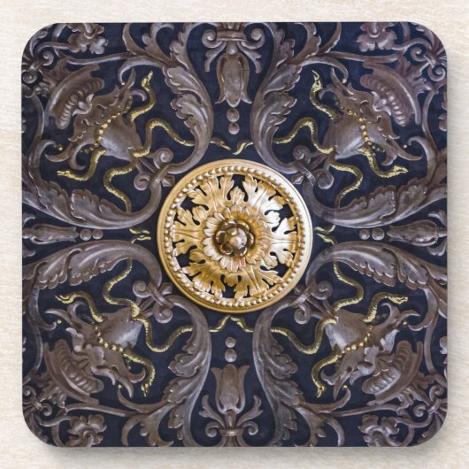 アンティーク中世金ゴールドめっき木彫オーナメント コースター (正面)