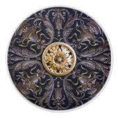 アンティーク中世金ゴールドめっき木彫オーナメント セラミックノブ (正面)