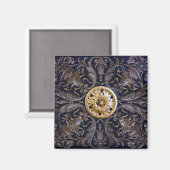 アンティーク中世金ゴールドめっき木彫オーナメント マグネット (正面/裏面)