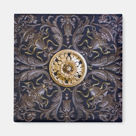 アンティーク中世金ゴールドめっき木彫オーナメント マグネット (正面)