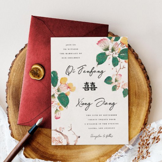 アンティーク中国のは幸福の倍結婚の花 招待状