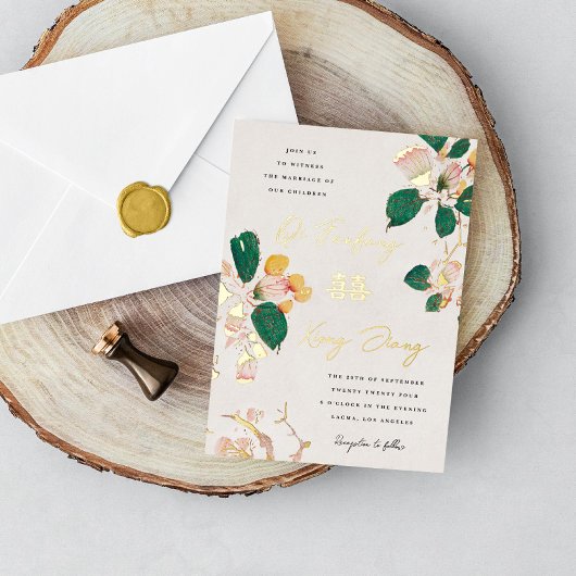 アンティーク中国のは幸福の倍結婚の花 箔招待状